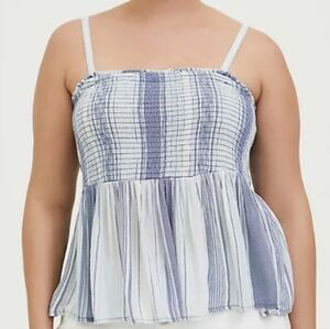 Torrid Gauze Striped Smocked Tank Top